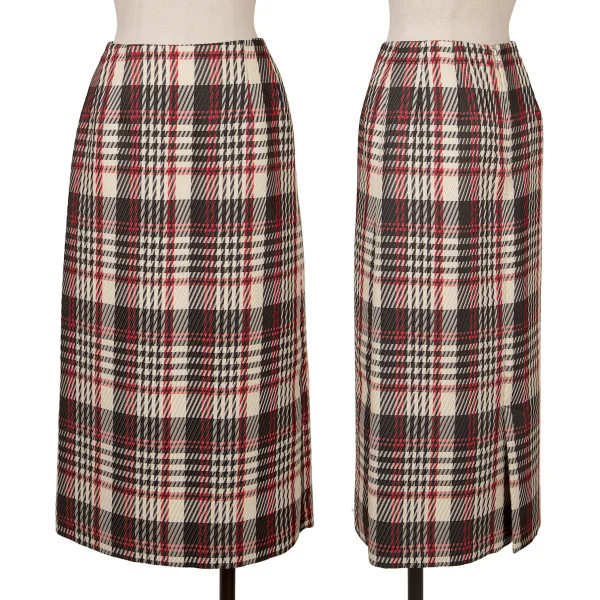 tricot COMME des GARCONS Poly Checked Skirt Cream,Red M K-149103_001