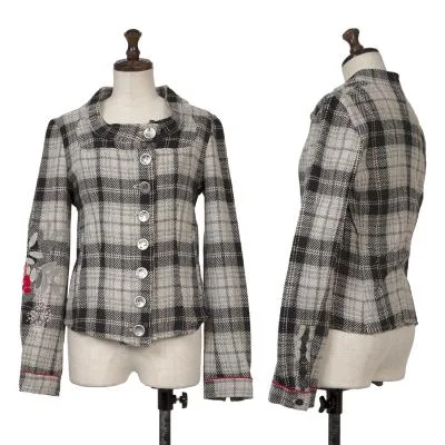 MARITHE + FRANCOIS GIRBAUD Floral Embroidery Check Jacket