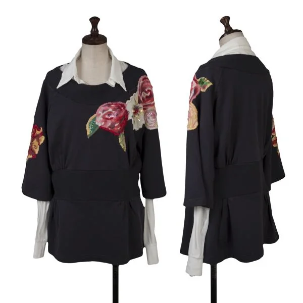 KEITA MARUYAMA Shirt Layered Floral Patch Top Navy 2 K-149236_001