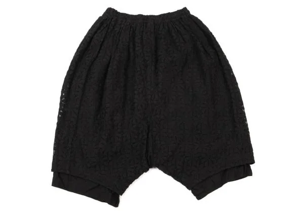 美品✨ コムデギャルソン　ハーフパンツ　総柄　花　ジャガード　黒　S　オシャレ コムデギャルソンCOMME des GARCONS コットン花柄メッシュ