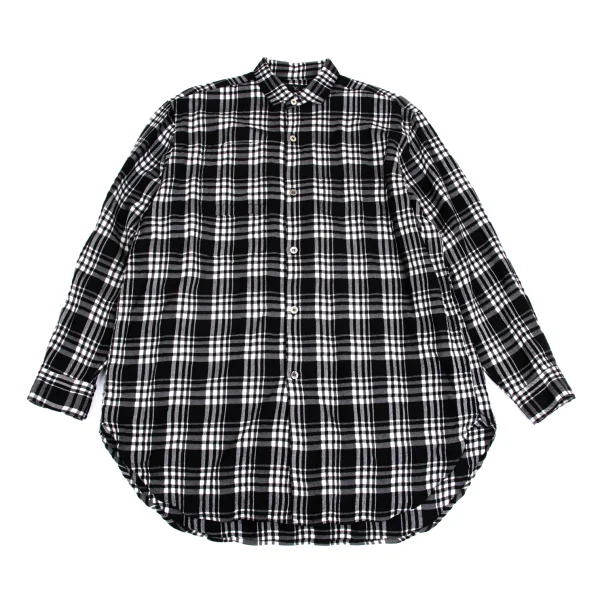 Y's Wool Rayon Check Long Sleeve Shirt White,Black L K-149363_001