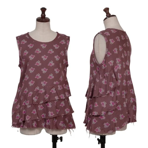 トリココムデギャルソンtricot COMME des GARCONS ローズプリント裁ち切りノースリーブ 紫S K-149404_001