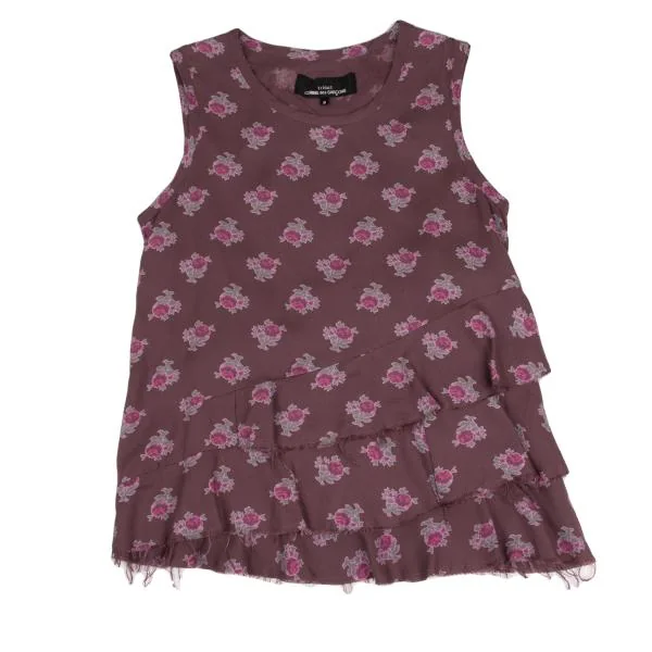 トリココムデギャルソンtricot COMME des GARCONS ローズプリント裁ち切りノースリーブ 紫S K-149404_002