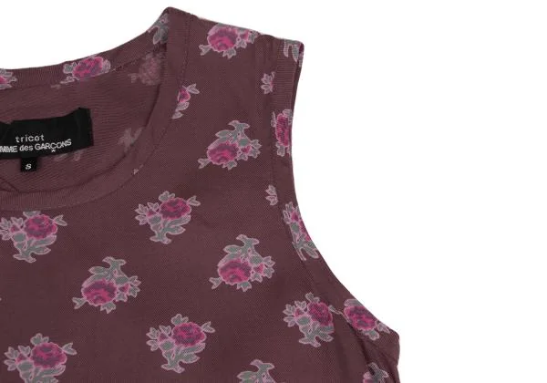 トリココムデギャルソンtricot COMME des GARCONS ローズプリント裁ち切りノースリーブ 紫S K-149404_005