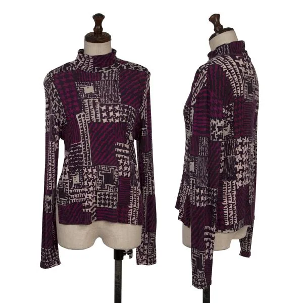 HIROKO BIS Multi-pattern Print Hight-neck Knit Purple 11 K-149456_001