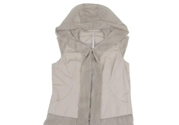 HIROKO KOSHINO TRUNK Mesh Switching Sleeveless Zip Hooded Jacket K-149459_003