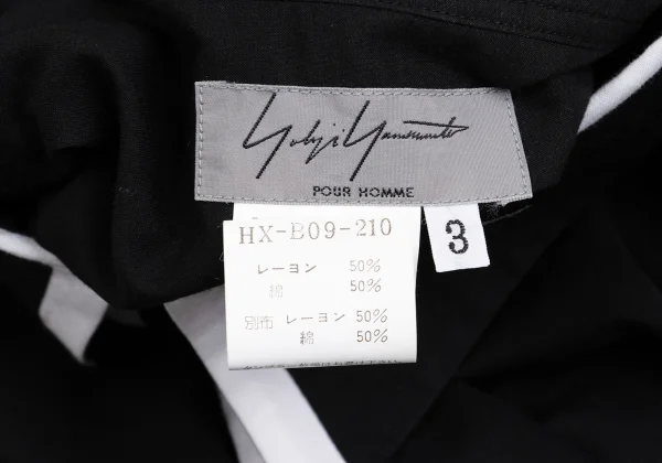 ヨウジヤマモト プールオムYohji Yamamoto POUR HOMME レーヨン混カラートリムシャツ 黒白3 K-149495_019