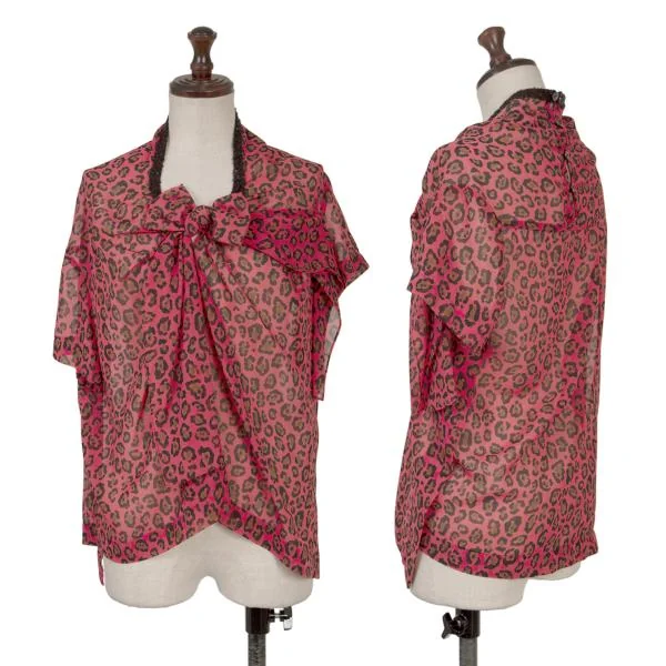 tricot COMME des GARCONS Leopard Printed Ribbon Neck Blouse Pink S-M K-149609_001