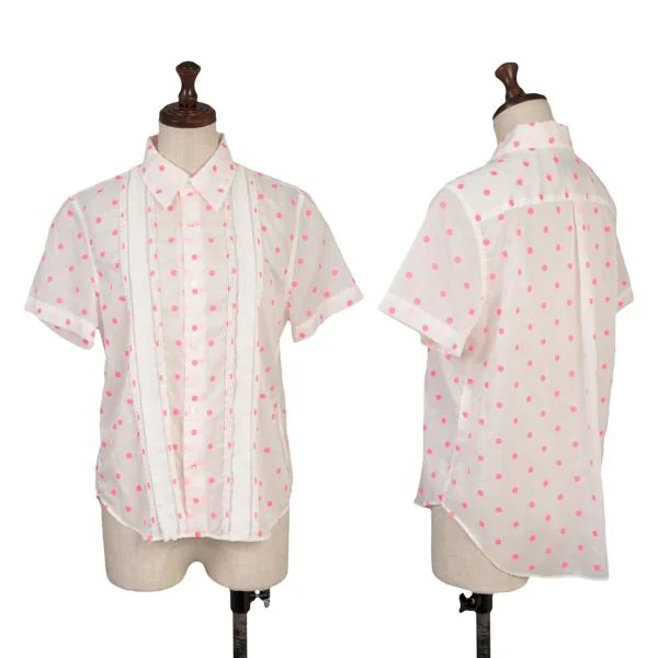 tricot COMME des GARCONS Poly Dot Print Short Sleeve Sheer Shirt White M K-149696_001