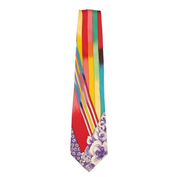 GIANNI VERSACE Colorful Line Print Silk Tie Multi-Color  K-149708_001