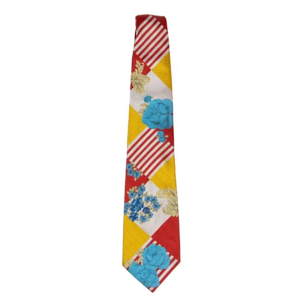 ジャンニヴェルサーチGIANNI VERSACE フラワージャガードシルクネクタイ シルバーマルチ K-149709_001