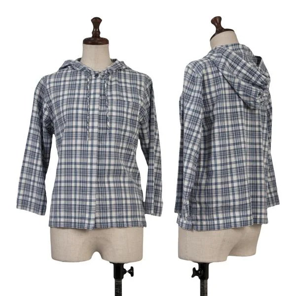 RALPH LAUREN SPORT Cotton Hooded Check Shirt White,Blue 7 K-149741_001