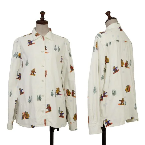 Mademoiselle NON NON Snow Bear Print Cotton Flannel Shirt White S-M K-149857_001