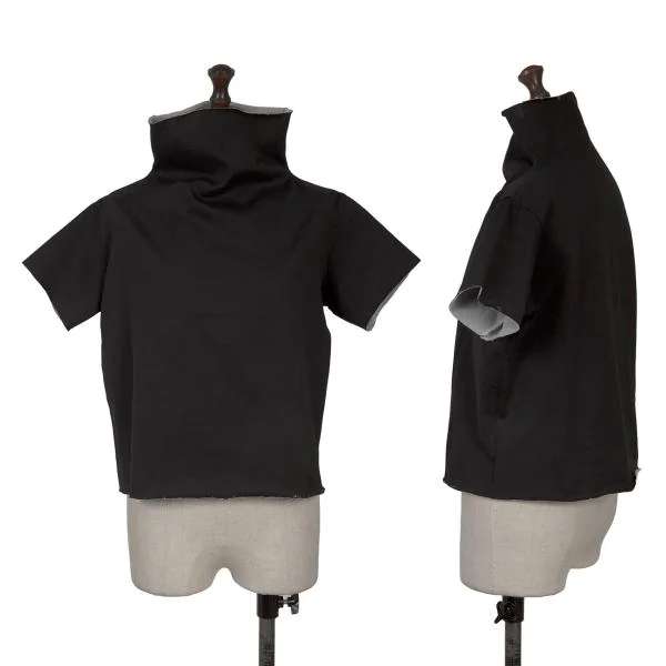 Y's Cut-off Design Double Face Hight-neck T shirt Black,Grey S-M K-149998_001