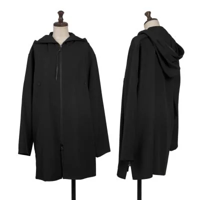 B Yohji Yamamoto Wool Gaba Leather Strap Hooded Jacket