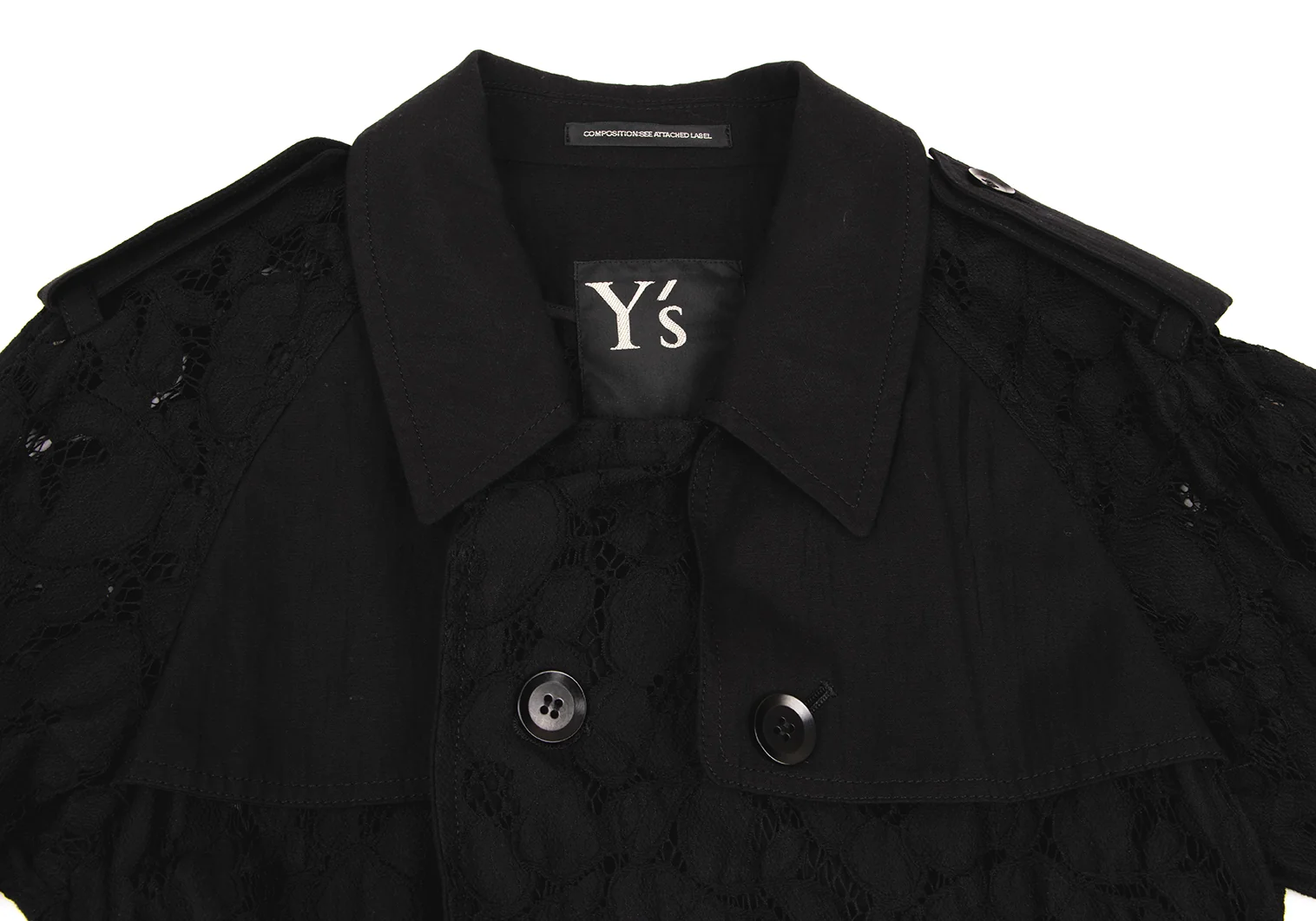 Y.s ワイズ　リネン　トレンチコート ワイズY's フローラルレーストレンチコート 黒2 | DCブランド