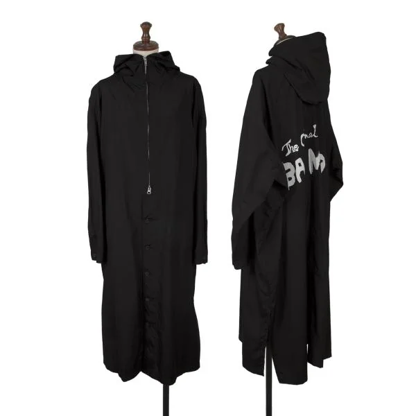 Y's Message Printed Hooded Spring Coat Black 1 K-150124_001