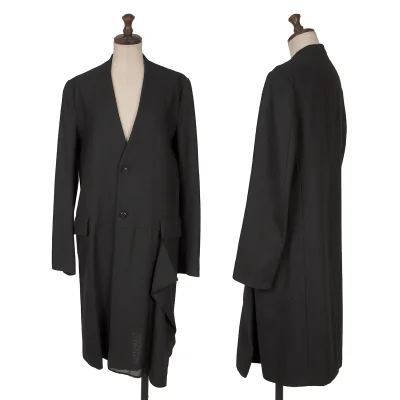 Y's Wool Draped Switching Collarless Coat