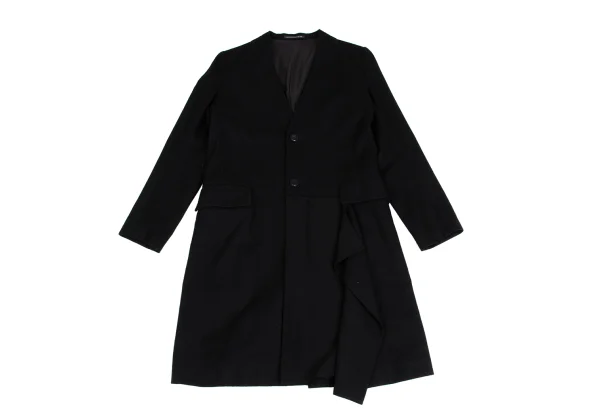 Y's Wool Draped Switching Collarless Coat K-150125_002
