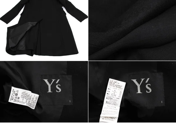 Y's Wool Draped Switching Collarless Coat K-150125_018