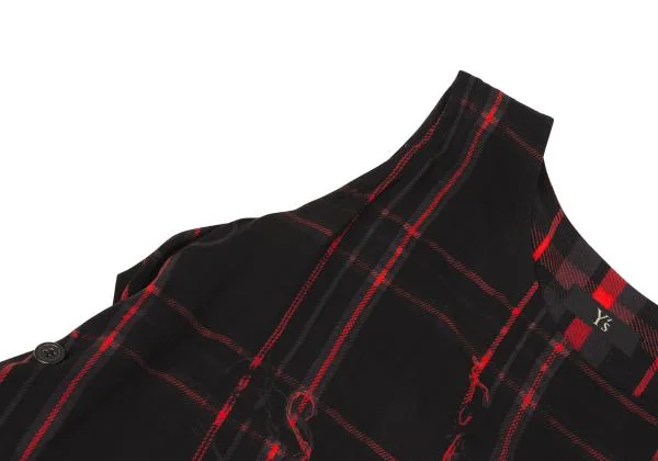 Y's Check Printed Side Button Drape Sleeveless Dress K-150131_006