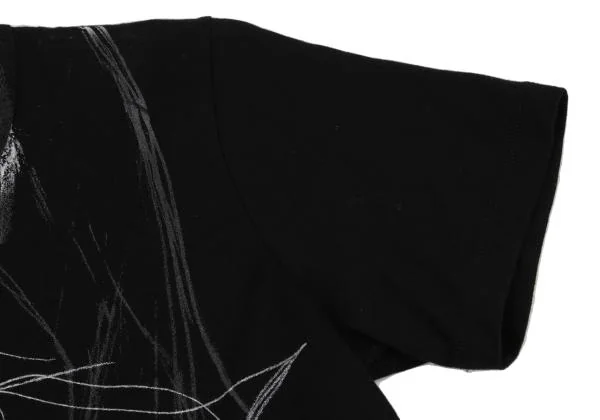 ワイズY's ドローイングプリントTシャツ 黒2 K-150142_005