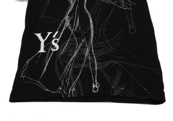 ワイズY's ドローイングプリントTシャツ 黒2 K-150142_006