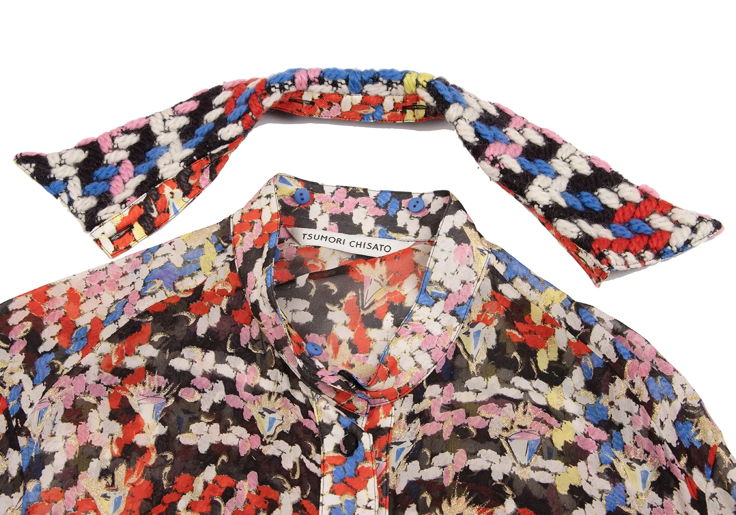 TSUMORI CHISATO カラフル ハーフコート ツモリチサトTSUMORI CHISATO ニット使いカラフルプリントシアー
