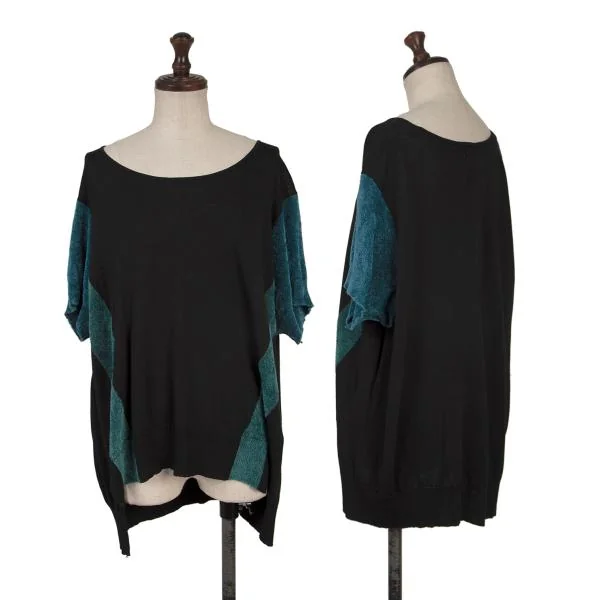 TSUMORI CHISATO Pile Switching Short Sleeve Knit Top Black 2 K-150160_001