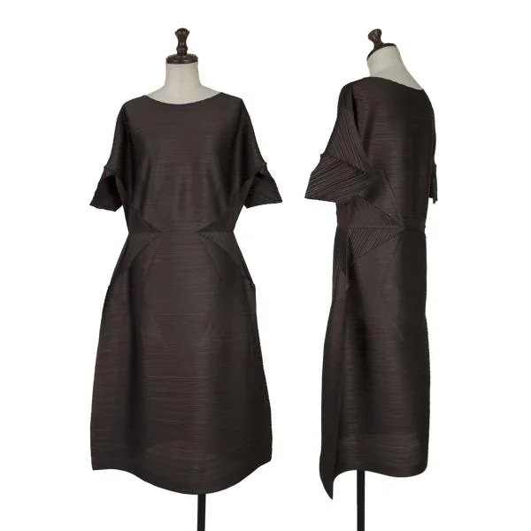 PLEATS PLEASE CHILI PEPPERS DRESS Waist Shape Pleated Dress Brown 3 K-150187_001