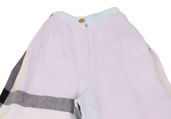 ヴィヴィアンウエストウッドVivienne Westwood マルチカラーリネンワイドパンツ ライトピンク水色他8 K-150193_010