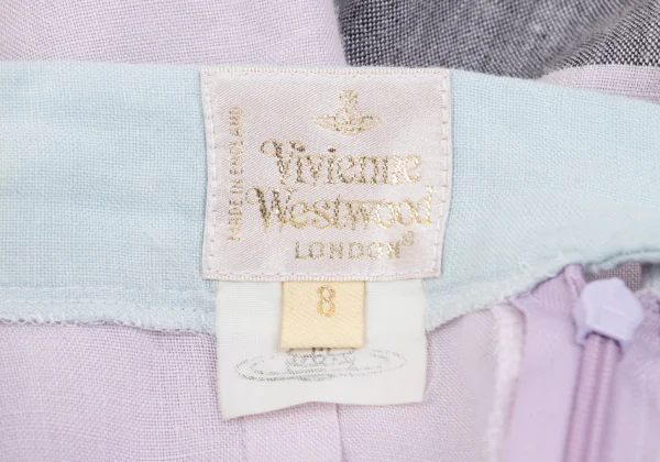 ヴィヴィアンウエストウッドVivienne Westwood マルチカラーリネンワイドパンツ ライトピンク水色他8 K-150193_018