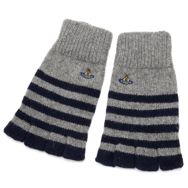 Vivienne Westwood Stripe Open Finger Knit Gloves Grey  K-150200_001