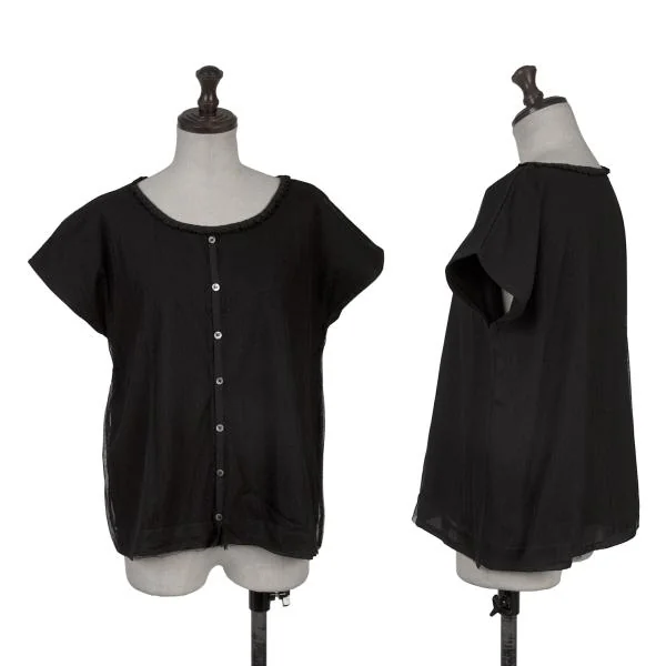sunao kuwahara Cotton Lace Layered Design Short Sleeve Blouse Black M K-150247_001
