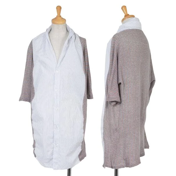 Y's Stripe Shirt Switching Knit Blouse White,Grey 2 K-150352_001