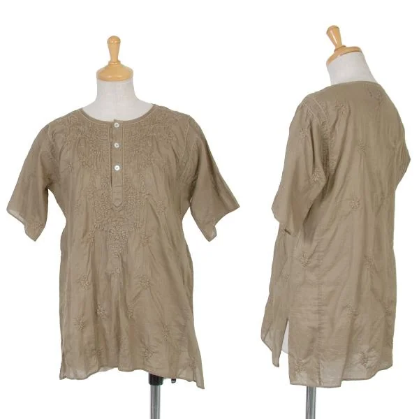 tricot COMME des GARCONS Embroidery Design Dyed Henley Neck Top Beige M K-150374_001