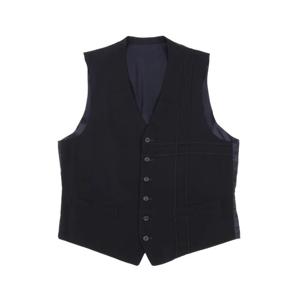 Y's for men Wool Lattice Piping Vest Navy S-M K-150416_001