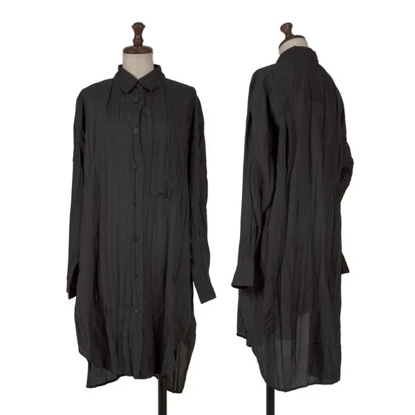 ISSEY MIYAKE Wrinkled Long Shirt Black M K-150507_001