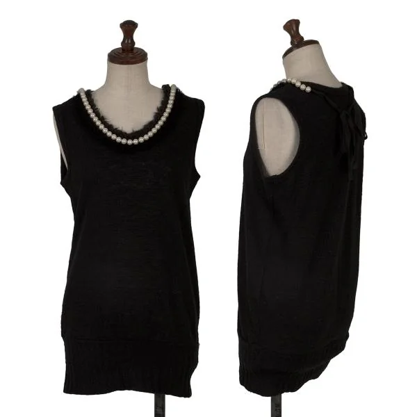 トリココムデギャルソンtricot COMME des GARCONS パール装飾ノースリーブニット 黒M位 K-150641_001