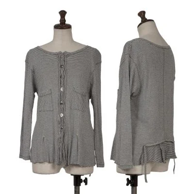 MARITHE + FRANCOIS GIRBAUD Hem Cut Off Design 3/4 Sleeve Stripe Top