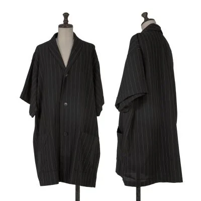 Y's Wool Striped Shawl Collar Short Sleeve Shirt Jacket