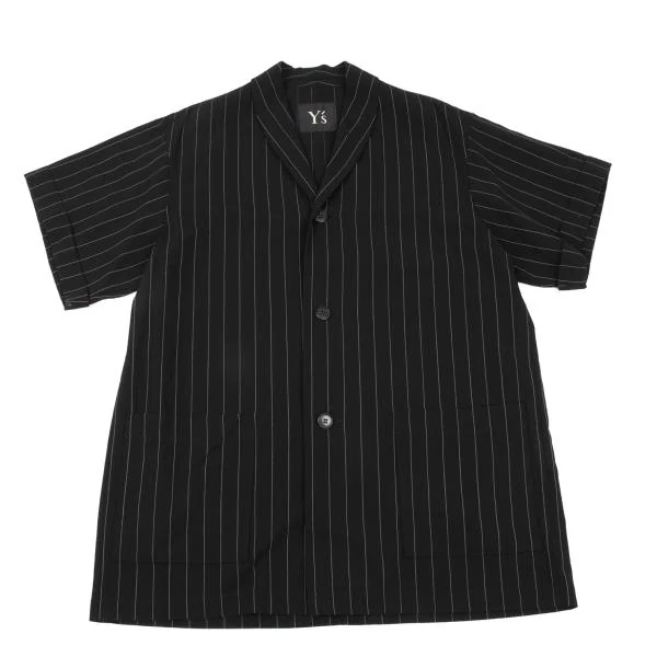 Y's Wool Striped Shawl Collar Short Sleeve Shirt Jacket K-150701_002