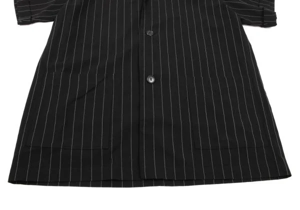 Y's Wool Striped Shawl Collar Short Sleeve Shirt Jacket K-150701_007