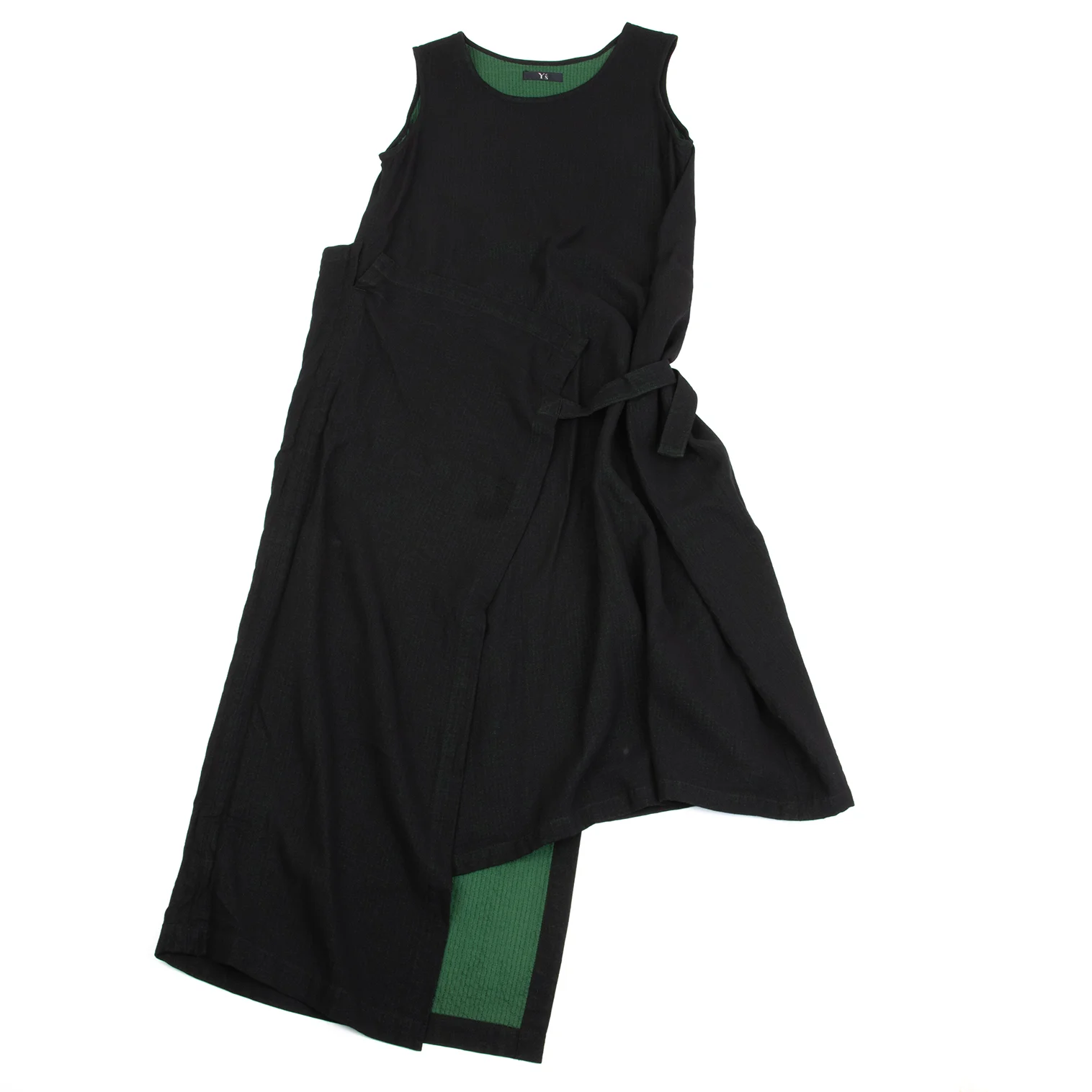 ワイズ　黒ワンピース　Y’s Y's(ワイズ) Center zip short sleeve wool maxi dress センター