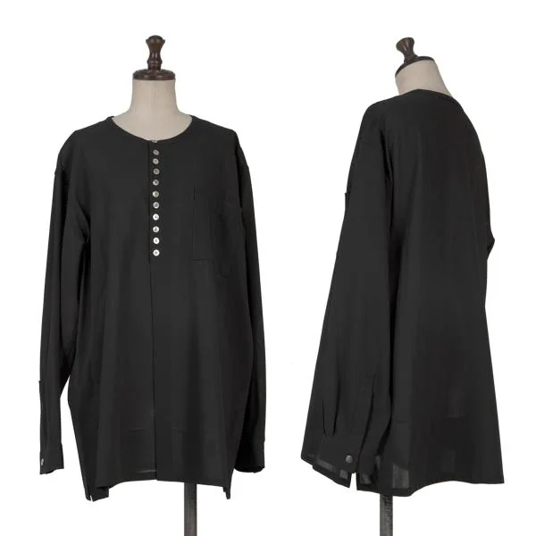 Y's Wool Tro Many Button Henley Neck Blouse Black S-M K-150713_001