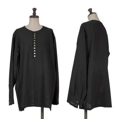 Y's Wool Tro Many Button Henley Neck Blouse
