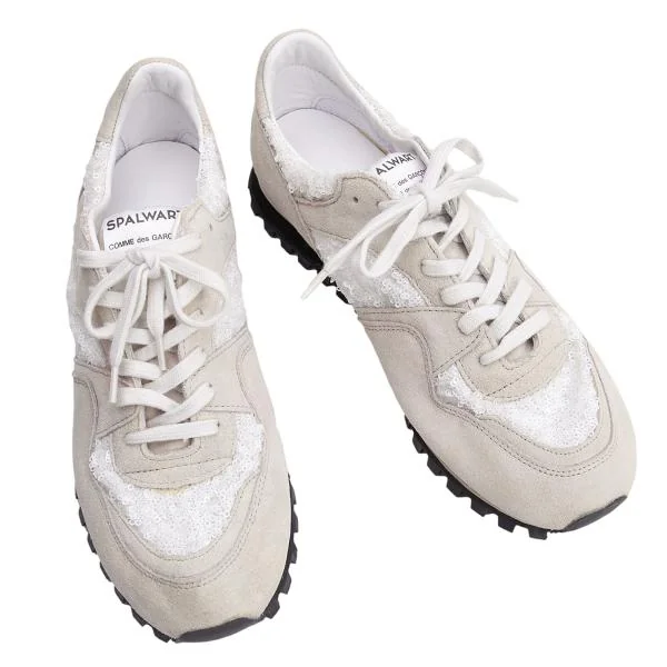COMME des GARCONS SPALWART Sequins Suede Sneakers White,Beige 39 K-150741_001