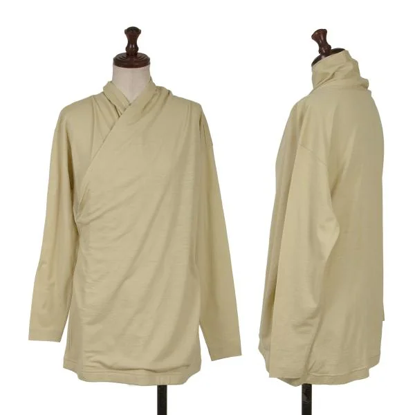 Plantation Wool Drape Neck Switching Knit Top Beige M K-150775_001