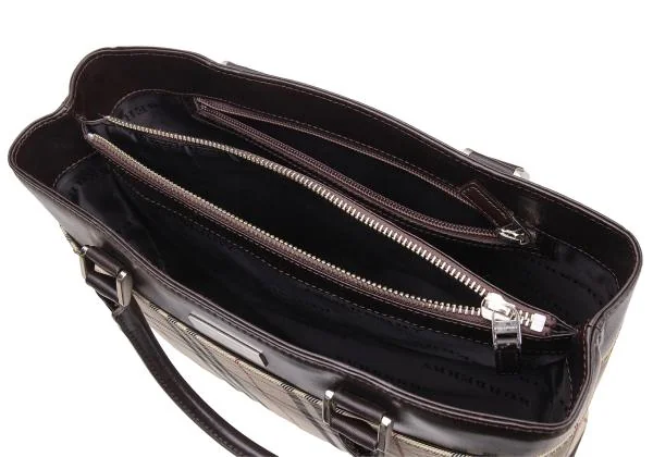 BURBERRY Leather Switching Nova Check Hand Bag K-150786_009