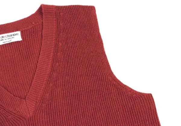 ローブドシャンブル コムデギャルソンrobe de chambre COMME des GARCONS アクリルVネックリブニットベスト 赤M位 K-151011_005